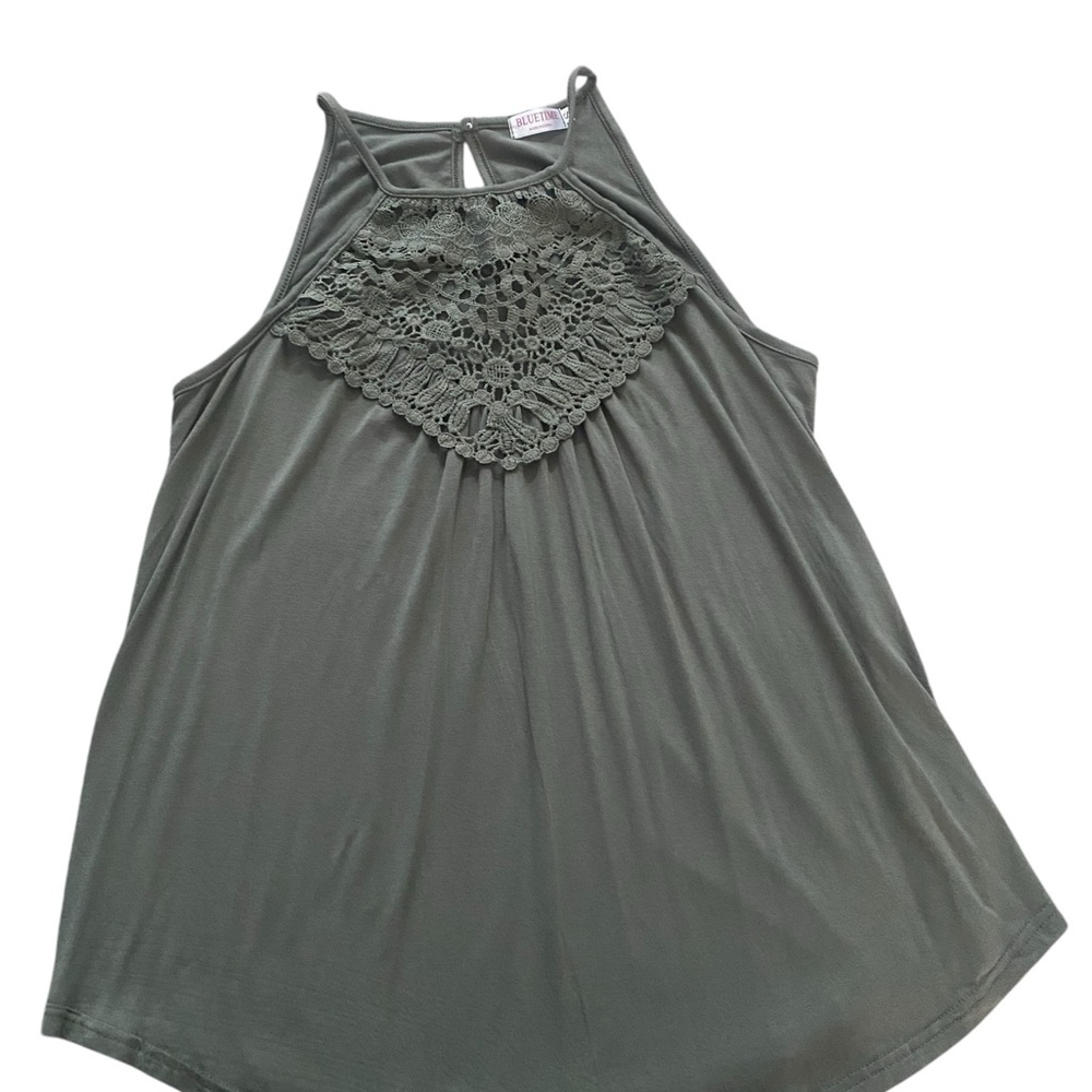 Green Embellished Cut Out Sleeveless Tank Top